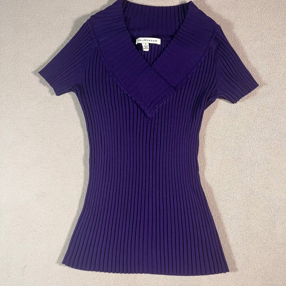VTG Y2K 90s Bella Swan Form Fitting Purple Ribbed Sweater Shirt Vneck Size M